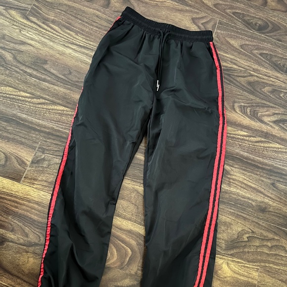 (BRAND NEW) Black Track Pants w/ Red Stripes - Picture 1 of 3